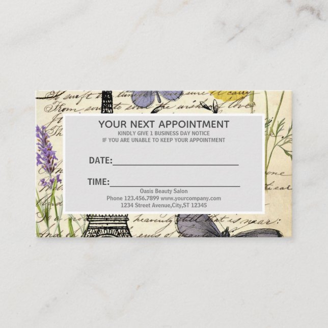 Tarjeta De Visita Fashion Salon SPA french eiffel tower París (Anverso)