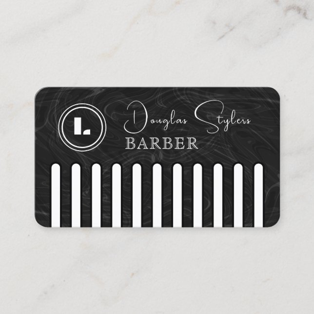 Tarjeta De Visita Faux black comb with logo barber (Anverso)