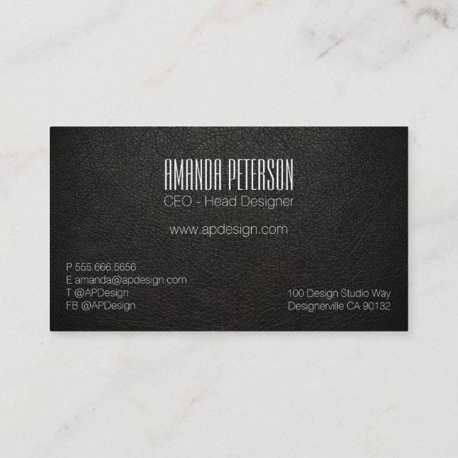 Tarjeta De Visita Faux Black Leather Designer Business Cards (Reverso)