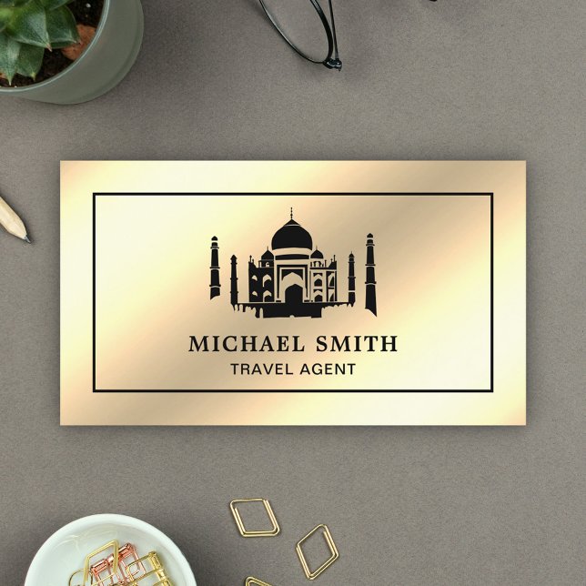 Tarjeta De Visita Faux Cream Relieve metalizado dorado Taj Mahal Tra (Subido por el creador)