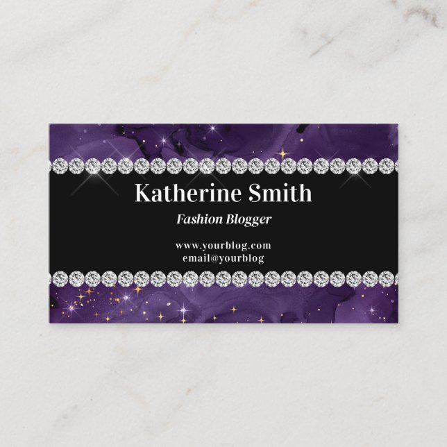 Tarjeta De Visita Faux Diamond Diamante de imitación Purple Celestia (Anverso)