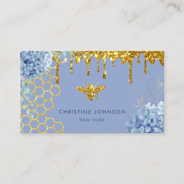 Tarjeta De Visita faux glitter bee and flowers Business Card (Anverso)
