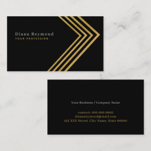 Tarjeta De Visita Faux Gold Angle Stripes Moderno Negro
