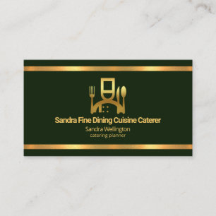 Tarjeta De Visita Faux Gold Borders Emerald Green Catering