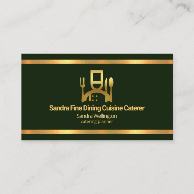 Tarjeta De Visita Faux Gold Borders Emerald Green Catering (Anverso)