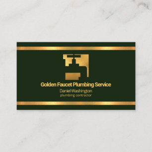 Tarjeta De Visita Faux Gold Borders Faucet Emerald Green Plumero