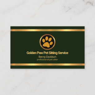Tarjeta De Visita Faux Gold Borders Mascota verde esmeralda sentado