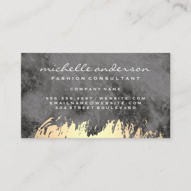 Tarjeta De Visita Faux Gold Brushand and Marble Stone (Anverso)