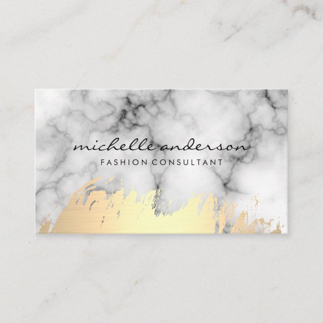 Tarjeta De Visita Faux Gold Brushand and Marble Stone (Anverso)