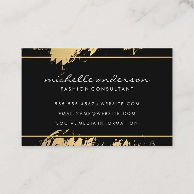 Tarjeta De Visita Faux Gold Brushed Black Gray Gold Border (Anverso)