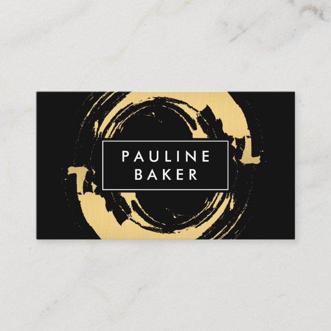 Tarjeta De Visita Faux Gold Brushed with Black White Label Variation (Anverso)