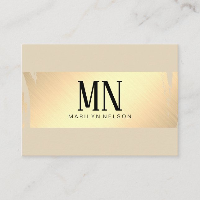 Tarjeta De Visita Faux Gold Brushed with Moda Monogram / Beige (Anverso)