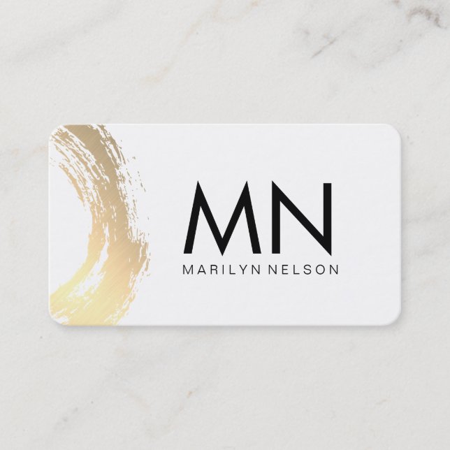 Tarjeta De Visita Faux Gold Brushed with Moda Monograma (Anverso)