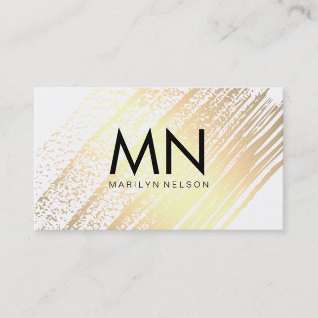 Tarjeta De Visita Faux Gold Brushed with Moda Monograma (Anverso)