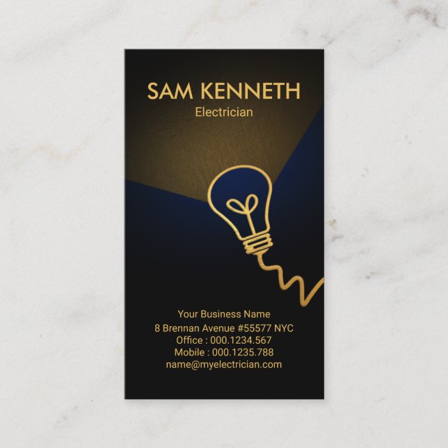Tarjeta De Visita Faux Gold Bulb Flash Light Gold Beam Electrician (Anverso)