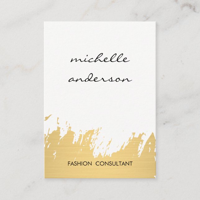 Tarjeta De Visita Faux Gold Cepillado de gris blanco (Anverso)