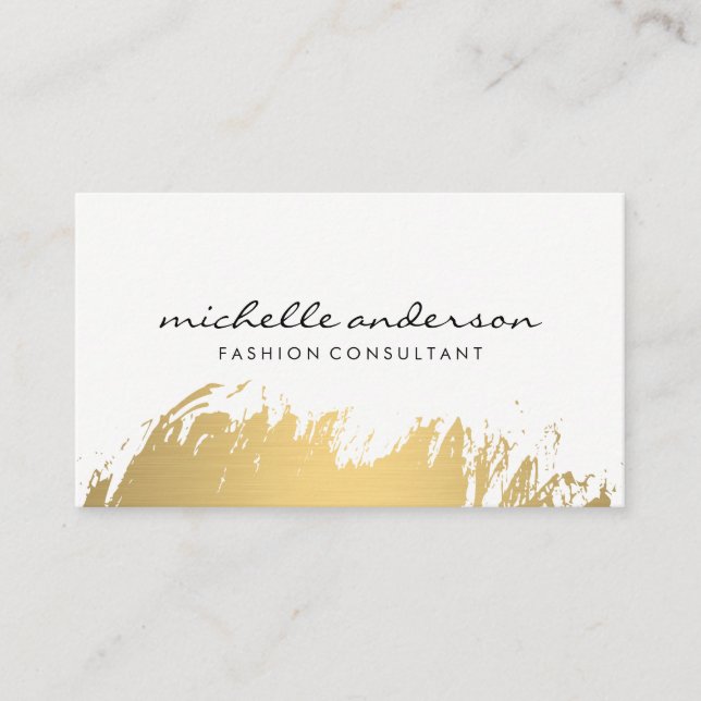 Tarjeta De Visita Faux Gold Cepillado de gris blanco (Anverso)