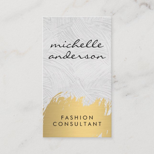 Tarjeta De Visita Faux Gold Cepillado de gris blanco | Fashionista (Anverso)