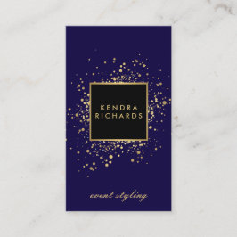Tarjeta De Visita Faux Gold Confetti disperso en azul moderno