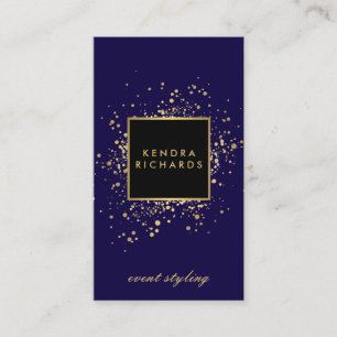 Tarjeta De Visita Faux Gold Confetti disperso en azul moderno