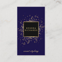 Tarjeta De Visita Faux Gold Confetti disperso en azul moderno