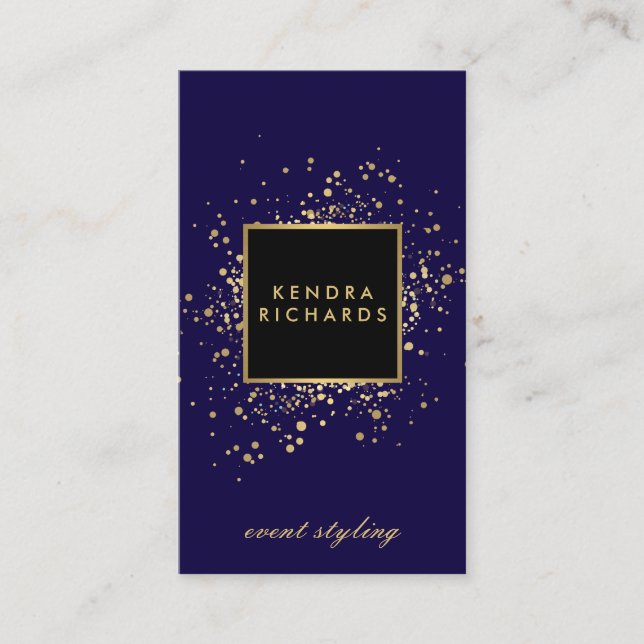 Tarjeta De Visita Faux Gold Confetti disperso en azul moderno (Anverso)