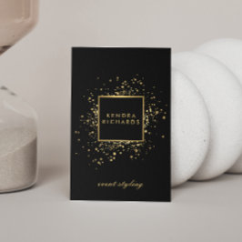 Tarjeta De Visita Faux Gold Confetti disperso en negro moderno