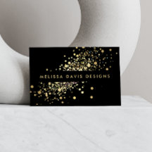 Faux Gold Confetti en Black Modern Business Card