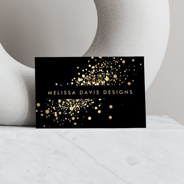 Tarjeta De Visita Faux Gold Confetti en Black Modern Business Card (Subido por el creador)