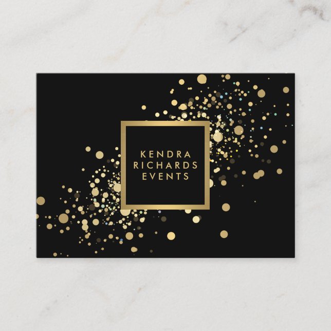 Tarjeta De Visita Faux Gold Confetti en negro moderno grande (Anverso)