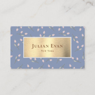 Tarjeta De Visita Faux Gold Dusty Blue Floral Business Card