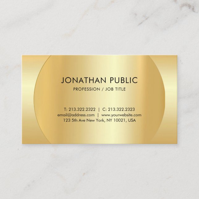 Tarjeta De Visita Faux Gold Elegant Simple Profesional Moderno (Anverso)