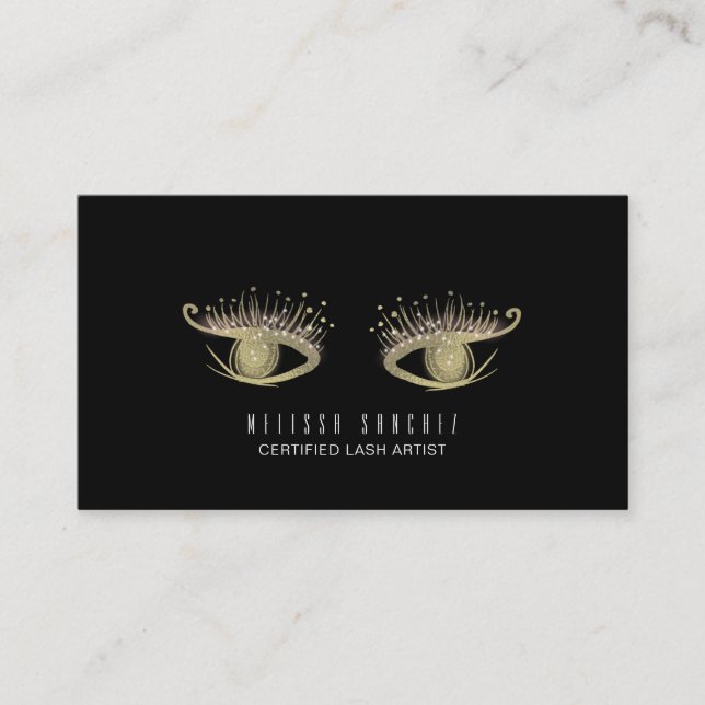 Tarjeta De Visita Faux Gold Eyelashes Salon Black (Anverso)