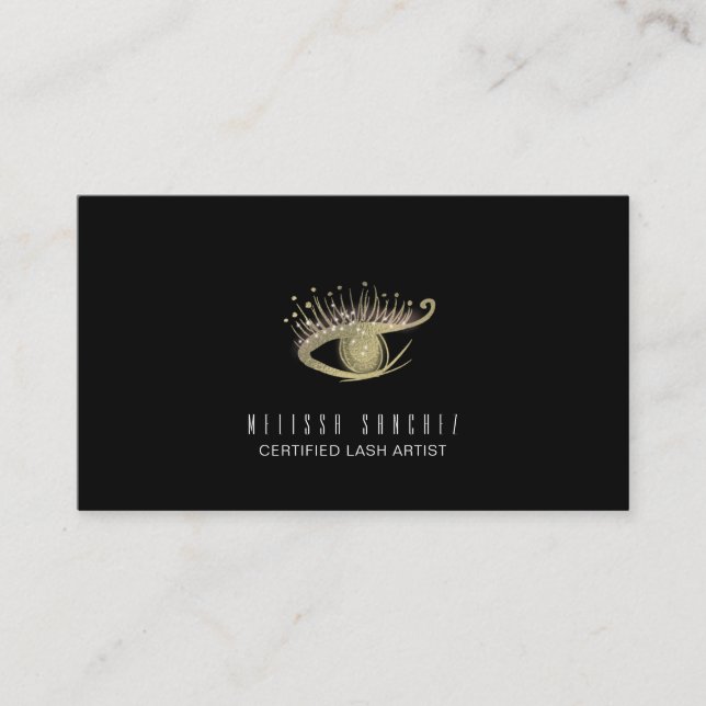 Tarjeta De Visita Faux Gold Eyelashes Salon Black (Anverso)