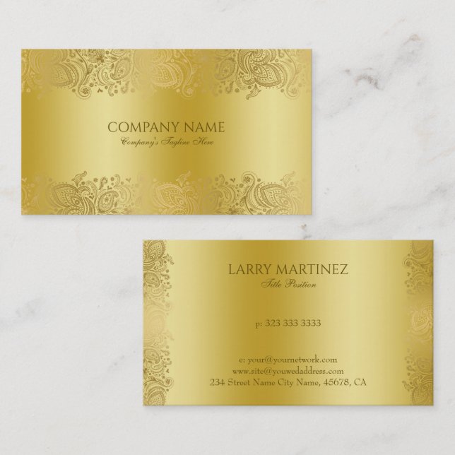Tarjeta De Visita Faux gold floral paisylace (Anverso / Reverso)