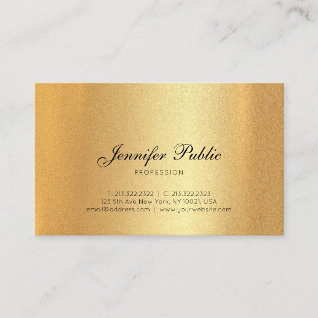 Tarjeta De Visita Faux Gold Hand Script Texto Calligrafiado moderno  (Anverso)