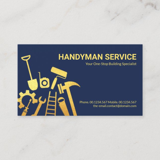 Tarjeta De Visita Faux Gold Handyman Tools Home Renovation (Anverso)