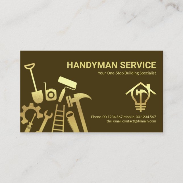Tarjeta De Visita Faux Gold Handyman Tools Home Renovation (Anverso)