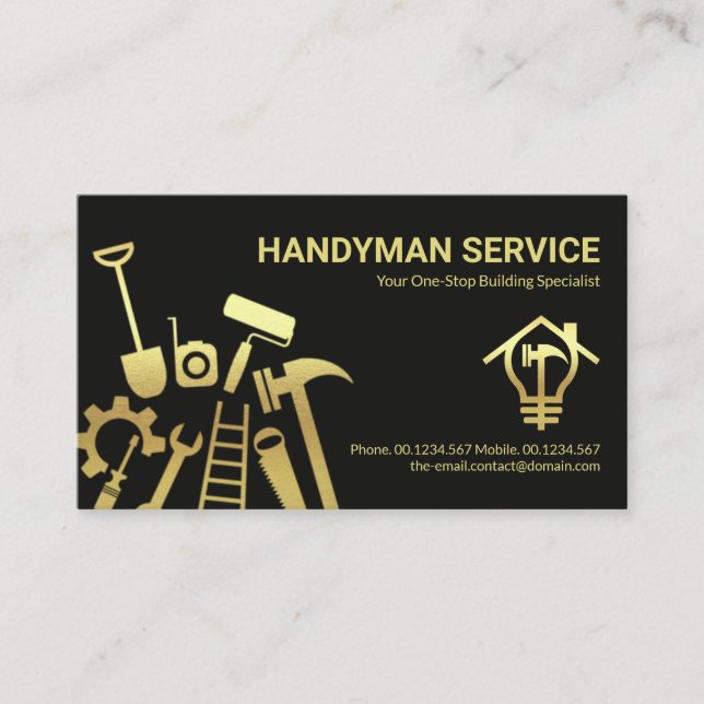 Tarjeta De Visita Faux Gold Handyman Tools Home Repairs (Anverso)