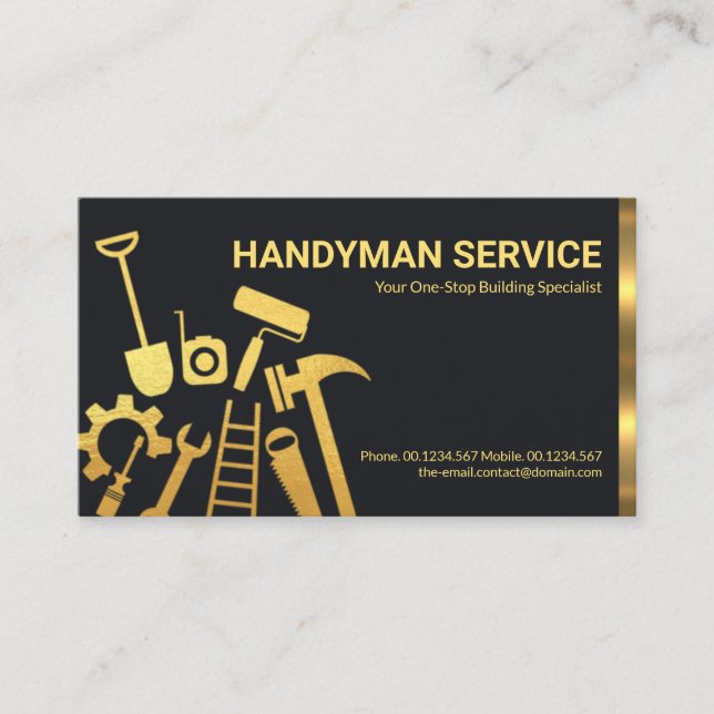 Tarjeta De Visita Faux Gold Handyman Tools Home Repairs (Anverso)