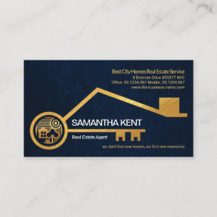 Tarjeta De Visita Faux Gold Home Key Blue Grunge Textura Inmobiliari