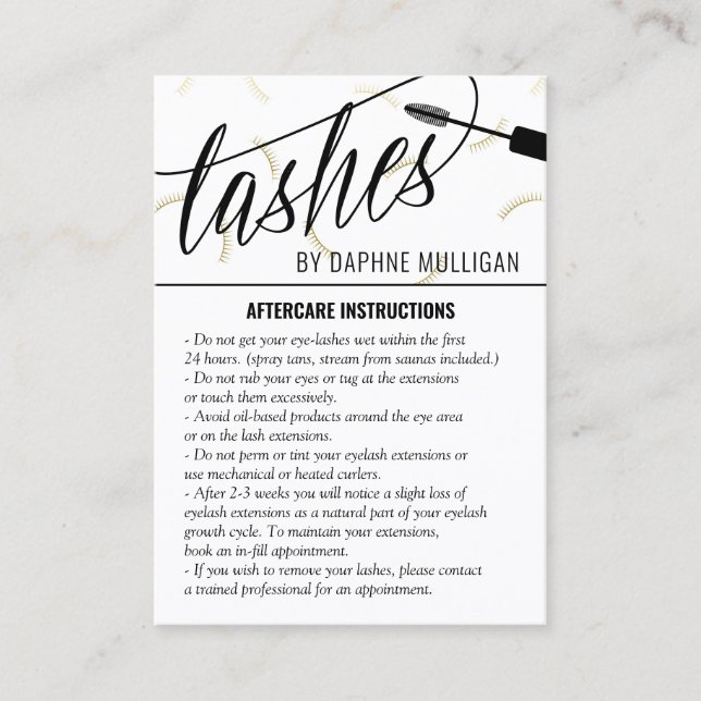 Tarjeta De Visita Faux Gold Lash Mascara Wand Lash Artists Aftercare (Anverso)