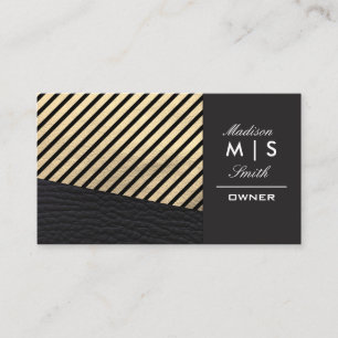 Tarjeta De Visita Faux Gold Leather and Black Leather Trim Stripes