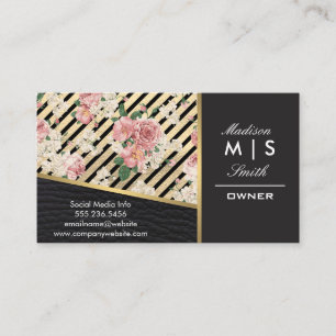 Tarjeta De Visita Faux Gold Leather and Black Leather Trim Stripes