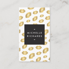 Tarjeta De Visita Faux Gold Lip Artista de maquillaje Belleza Blanco