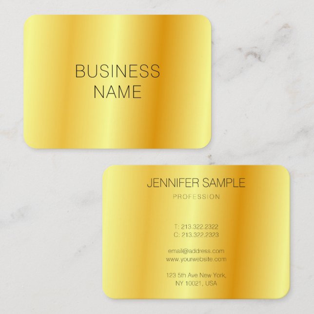 Tarjeta De Visita Faux Gold Metallic Look Moderno Glamour Corporate (Anverso / Reverso)