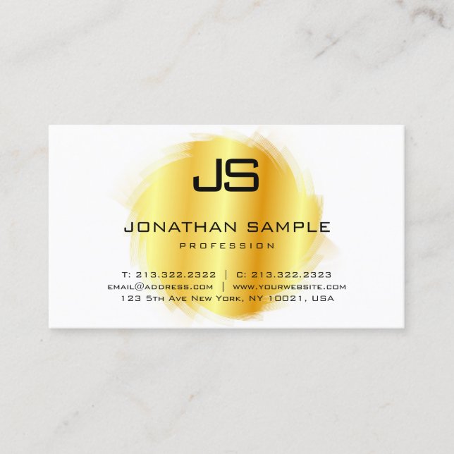 Tarjeta De Visita Faux Gold Modern Elegant Monograma Template (Anverso)