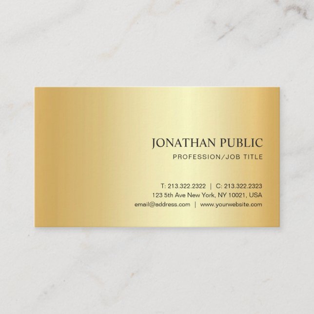 Tarjeta De Visita Faux Gold Modern Elegant Template (Anverso)