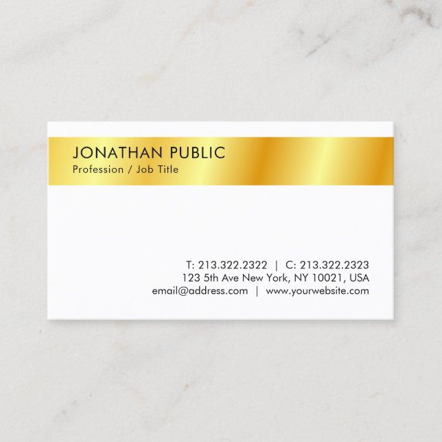 Tarjeta De Visita Faux Gold Modern Simple Personalized Template (Anverso)