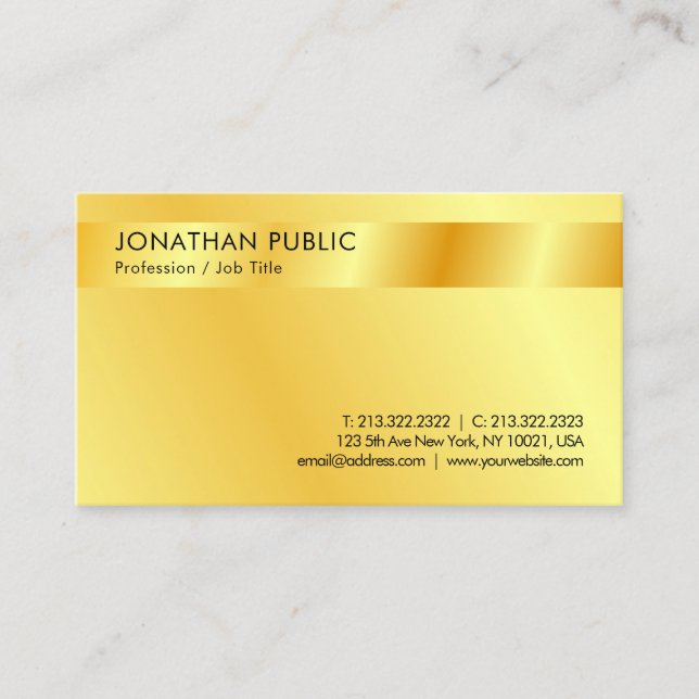 Tarjeta De Visita Faux Gold Modern Template Professional (Anverso)